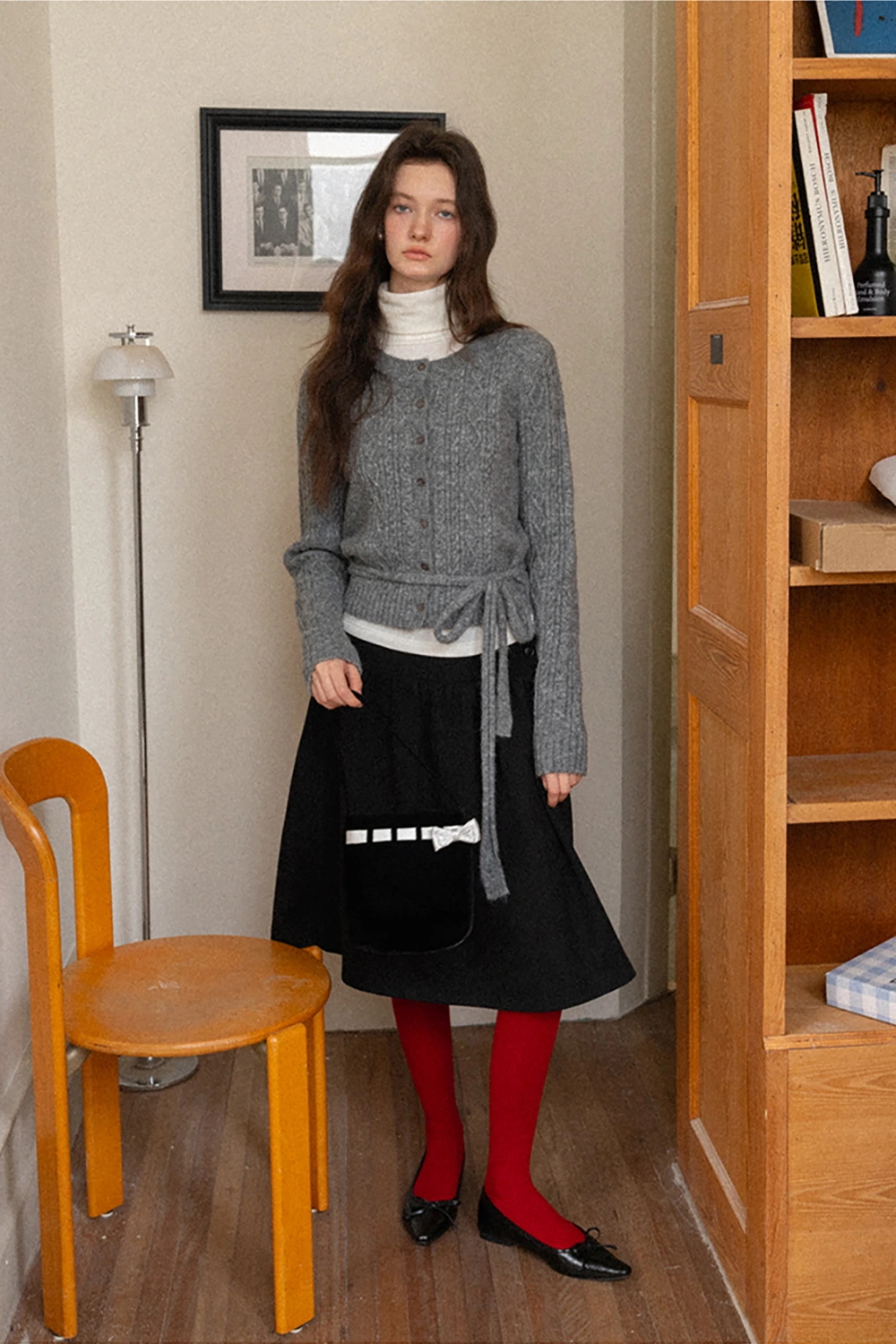 Cable Knit Cardigan with Tie-Front Detail