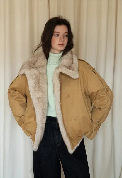 Double-Breasted Faux Shearling Jacket