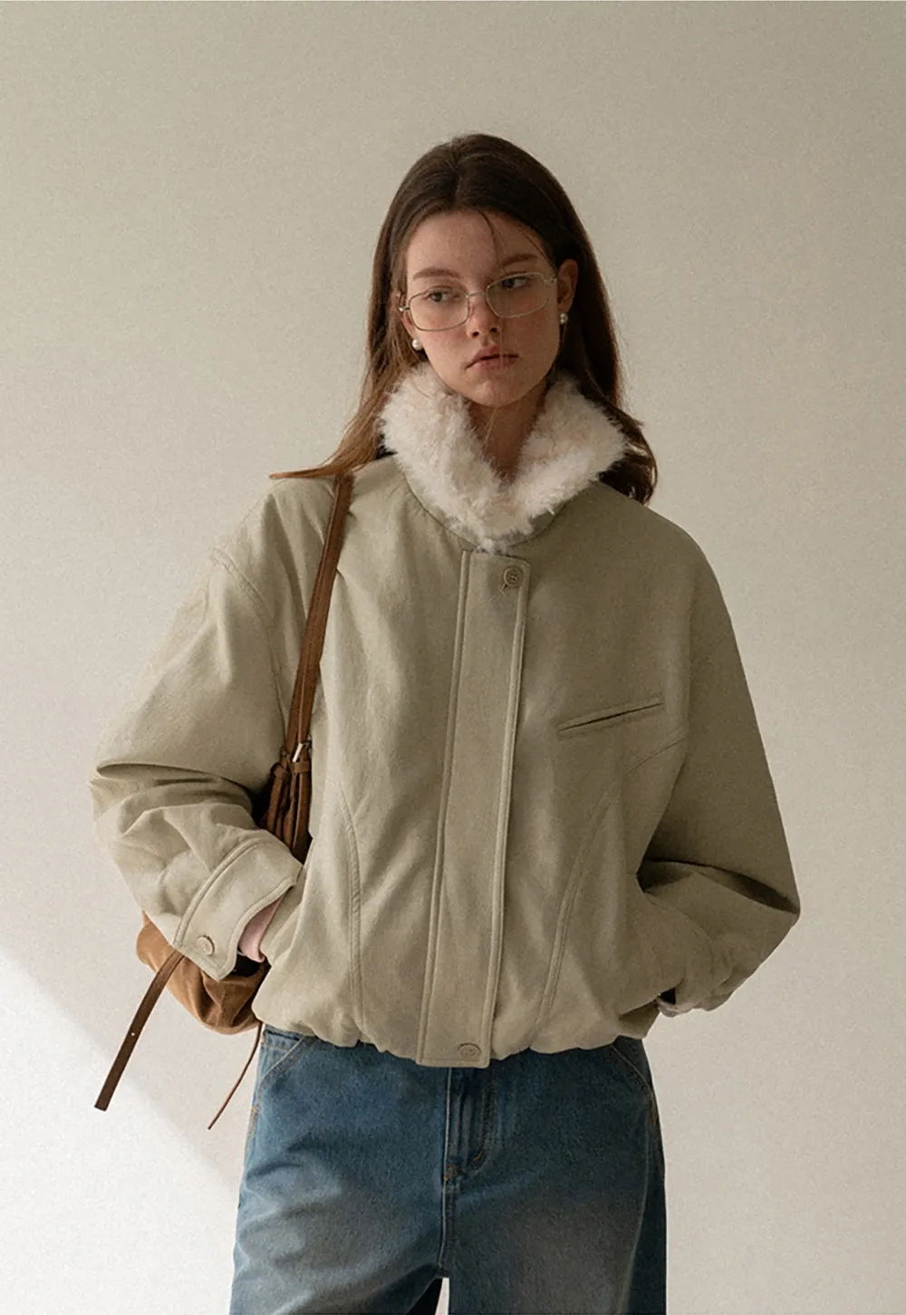 Casual Jacket with Faux Fur Collar for Women