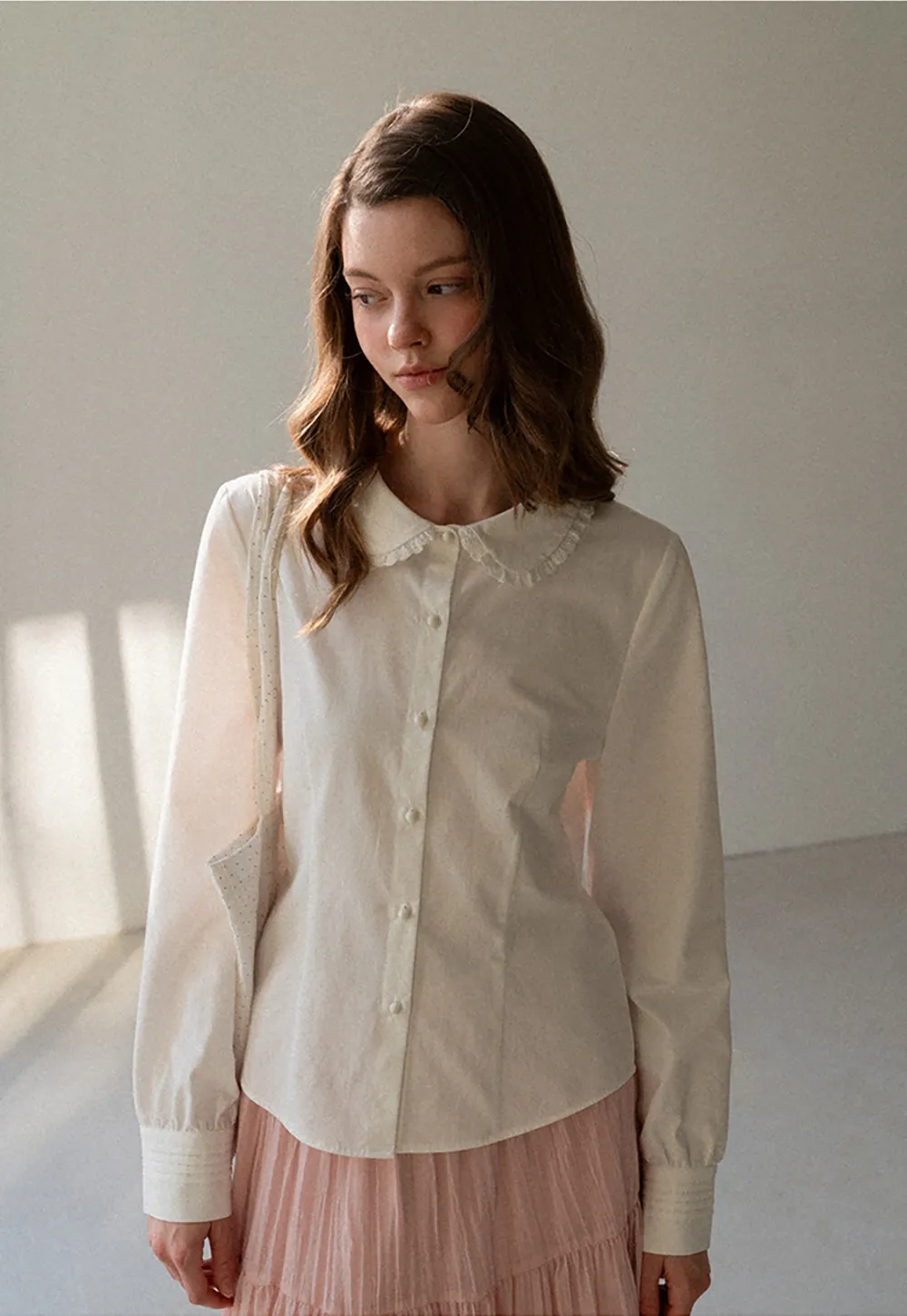 Classic White Blouse with Lace Collar