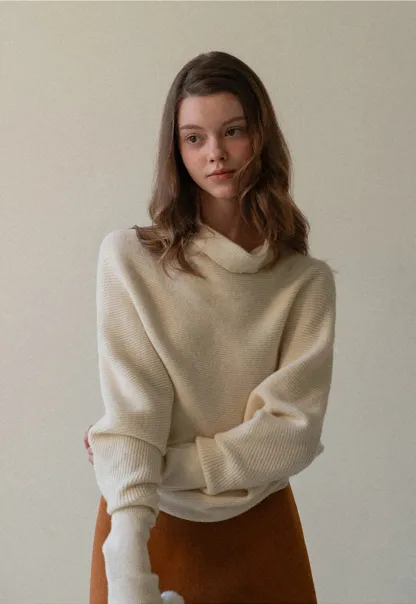 Modern Wrap Mock Neck Knit Top with Long Sleeves