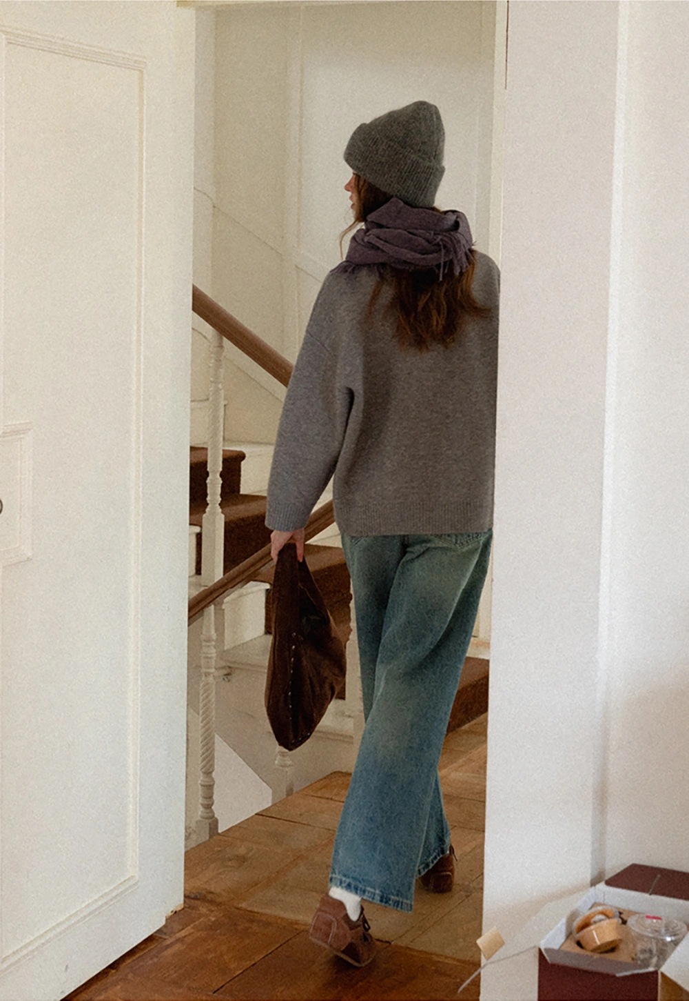 Women Grey Zip-Up Sweater with Ribbed Collar