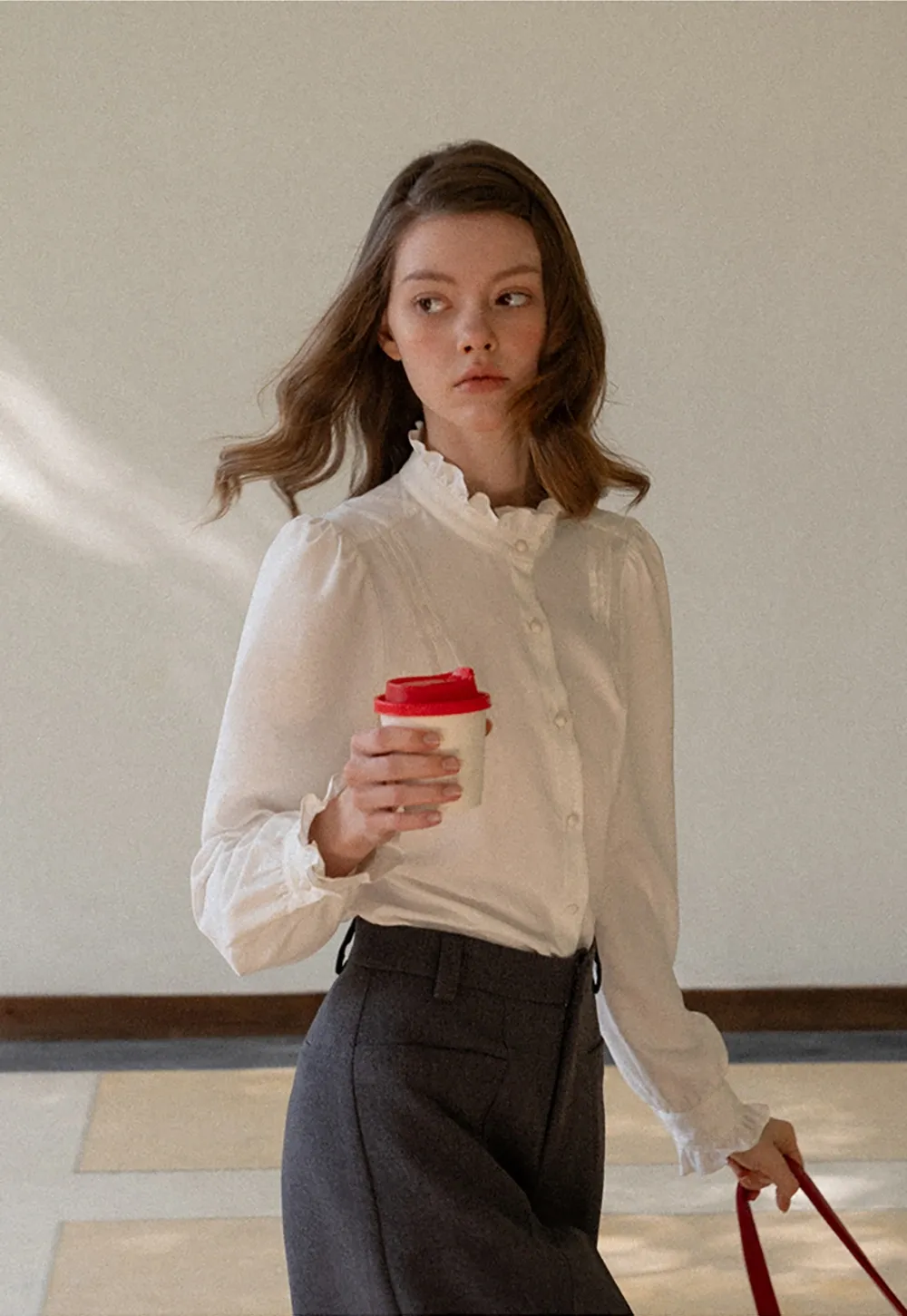 Long Sleeve Blouse with Ruffle Trim