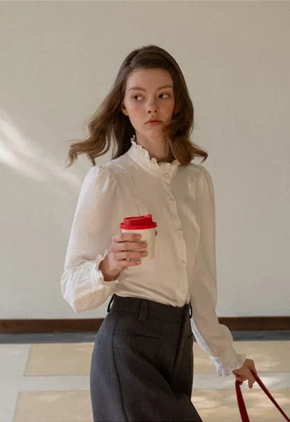 Long Sleeve Blouse with Ruffle Trim