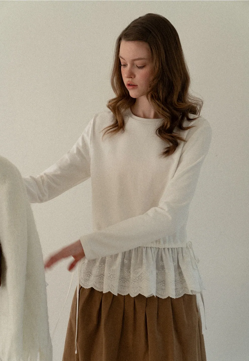 Lace Peplum Long Sleeve Top