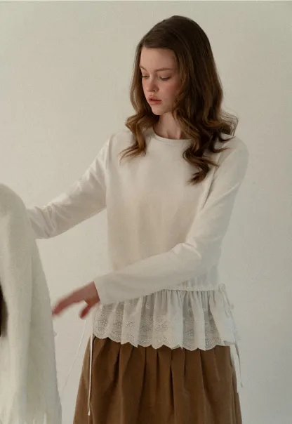 Lace Peplum Long Sleeve Top