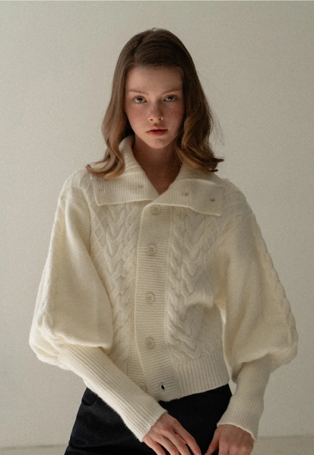 Chunky Knit Cardigan with Balloon Sleeves