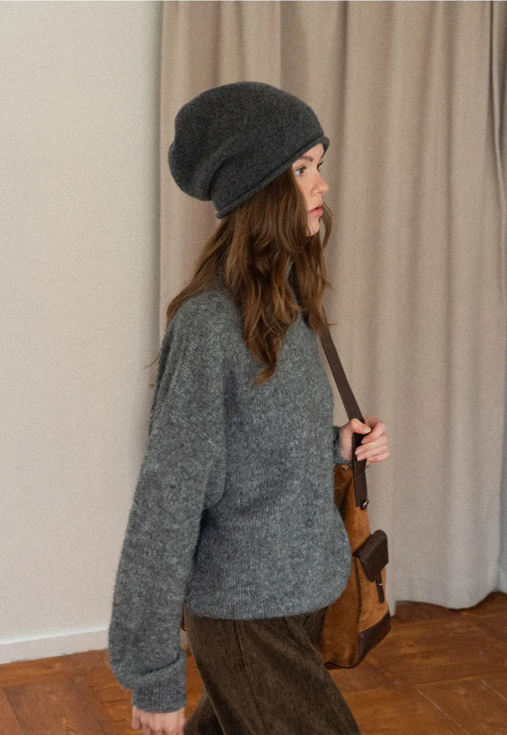 High-Neck Melange Knit Sweater