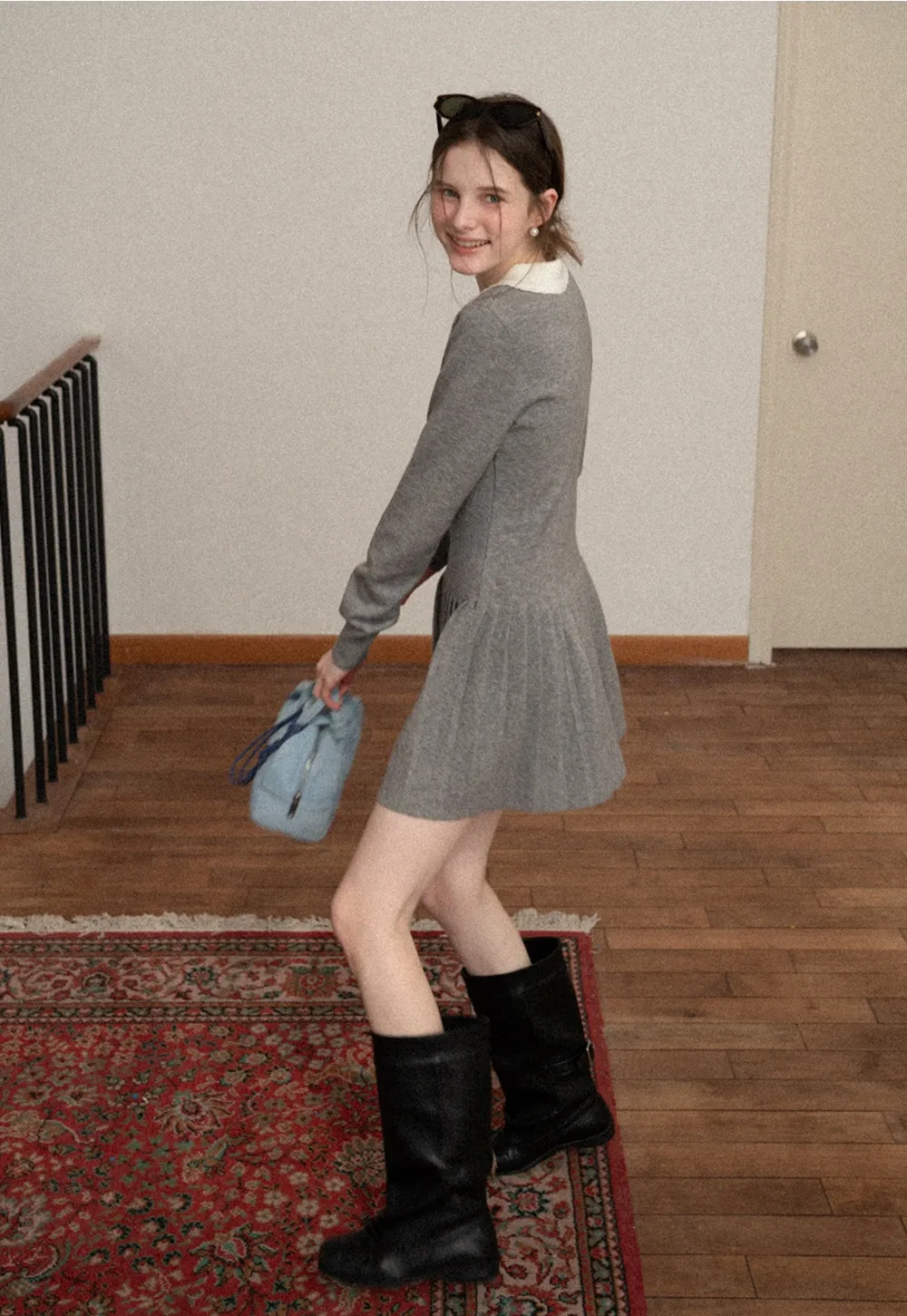 Argyle Knit Dress with Peter Pan Collar