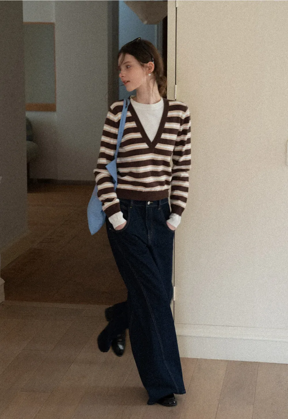 Layered V-Neck Striped Sweater