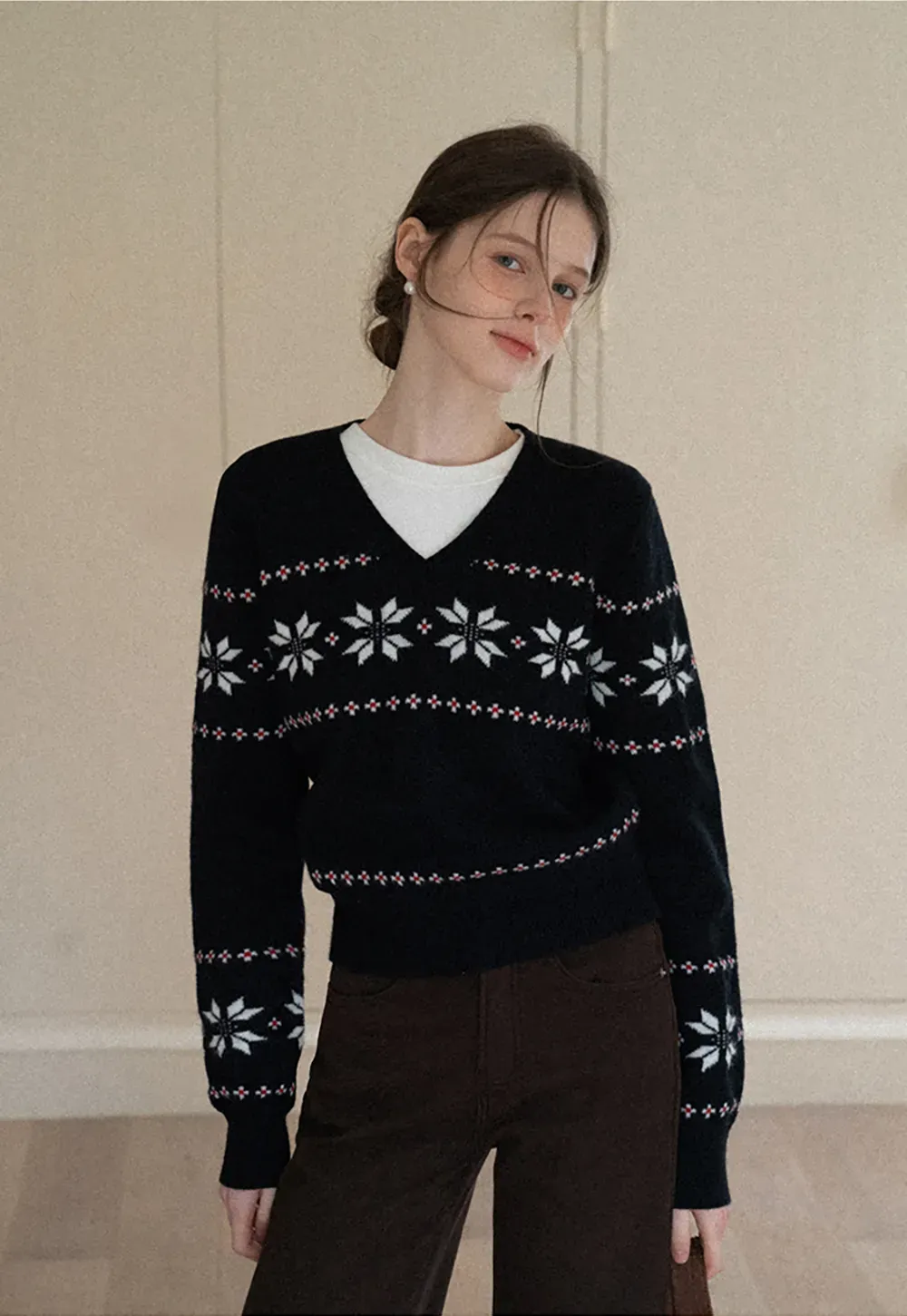 Fair Isle V-Neck Knit Sweater