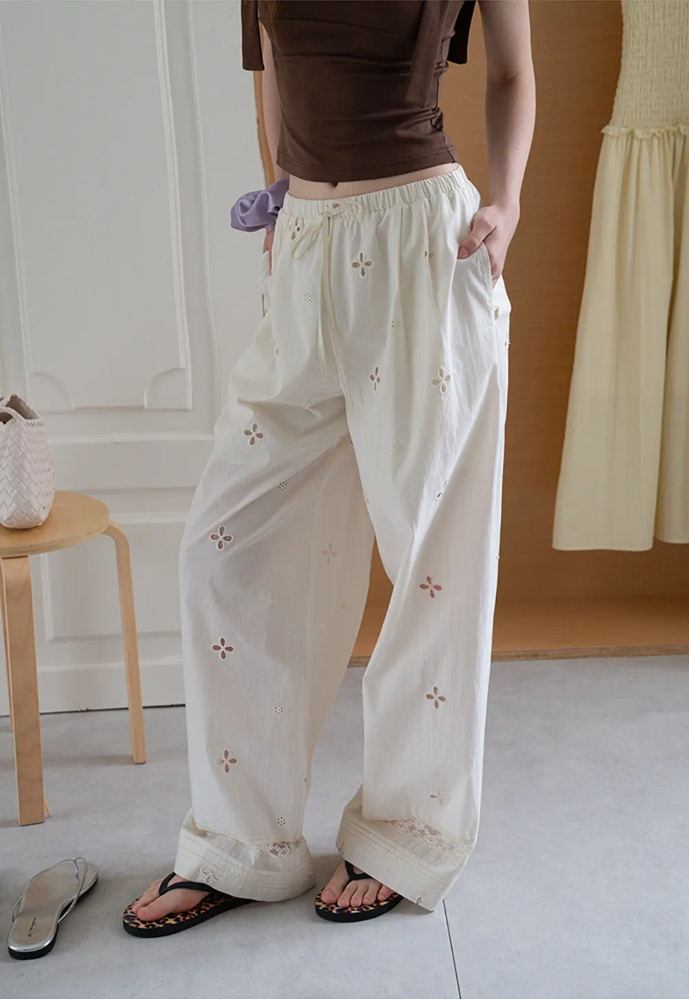 Women’s Eyelet Wide-Leg Drawstring Pants