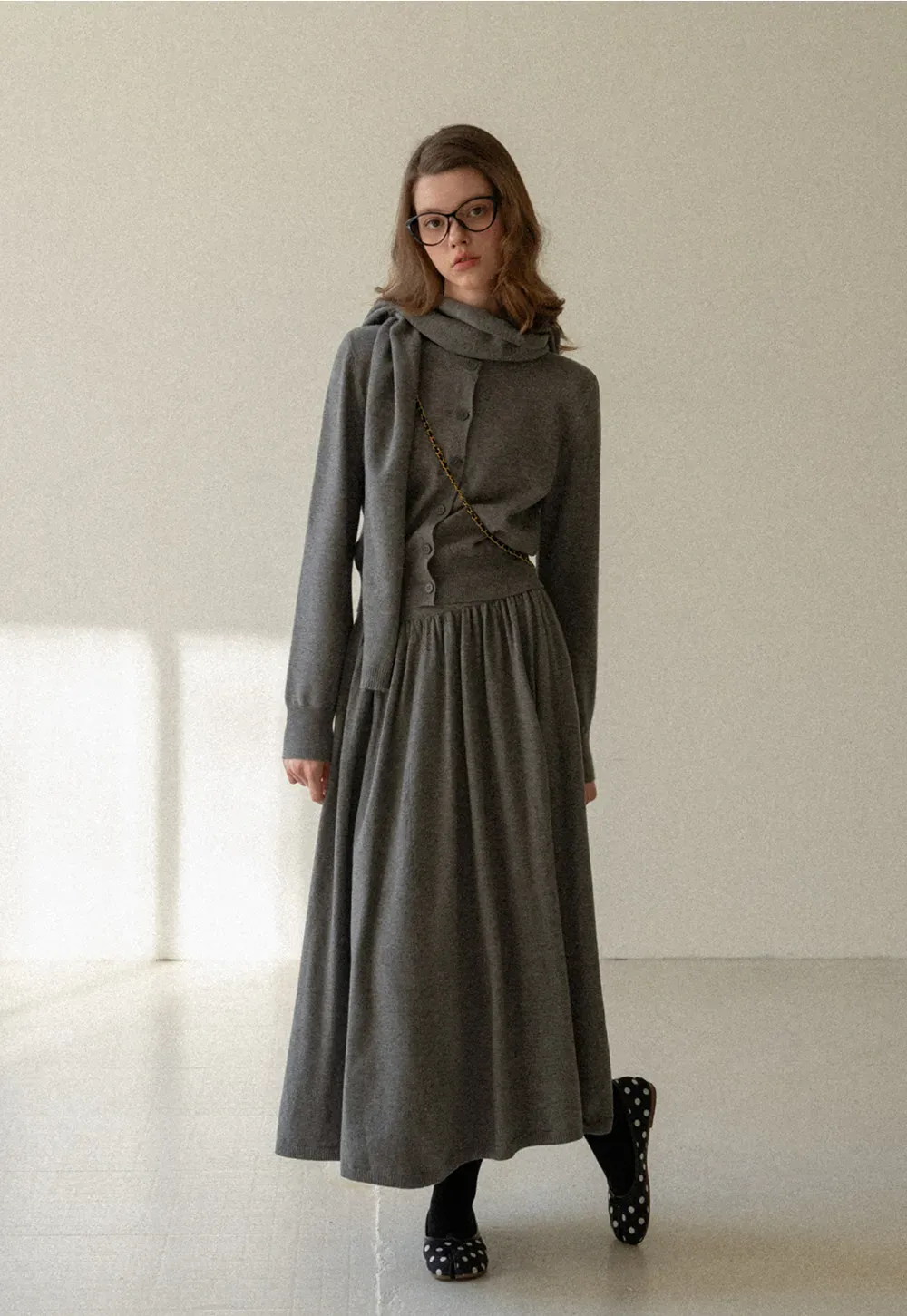 Relaxed Knit Cardigan & Full Skirt Set