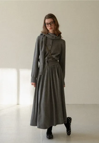 Relaxed Knit Cardigan & Full Skirt Set