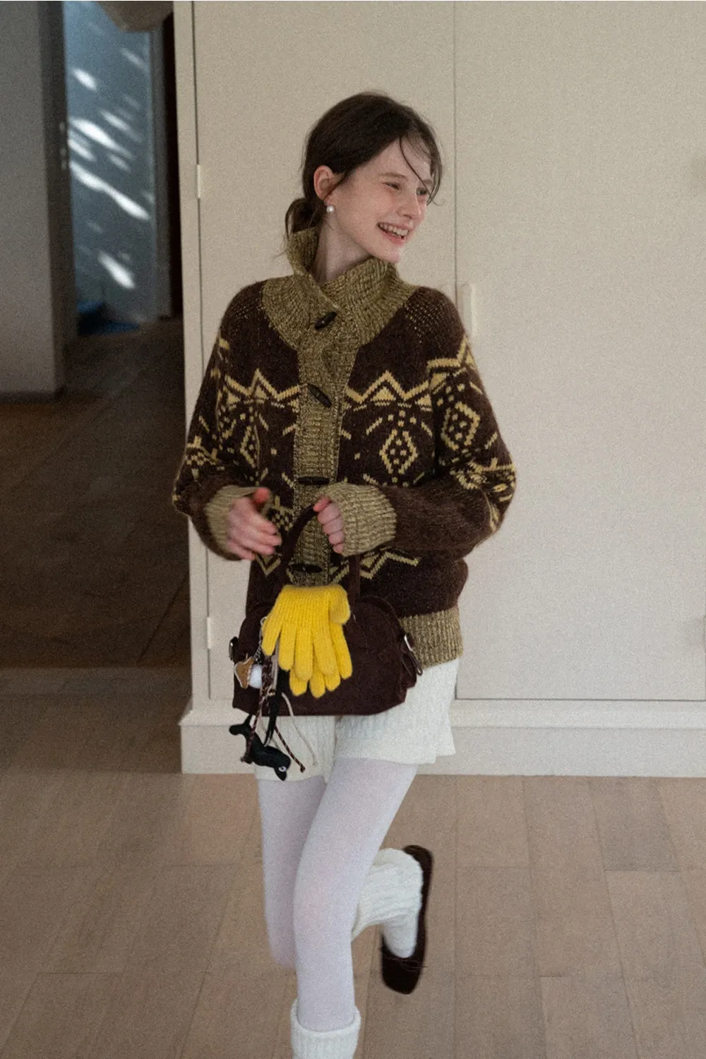 Vintage-Inspired Fair Isle Turtleneck Knit Sweater