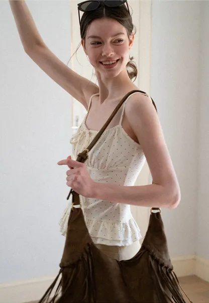 Polka Dot Drawstring Square Neck Tank Top