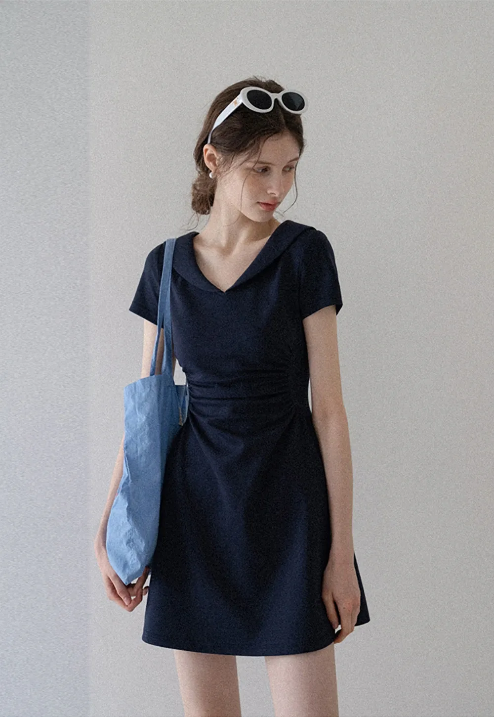 Women’s Sailor Collar Ruched Mini Dress