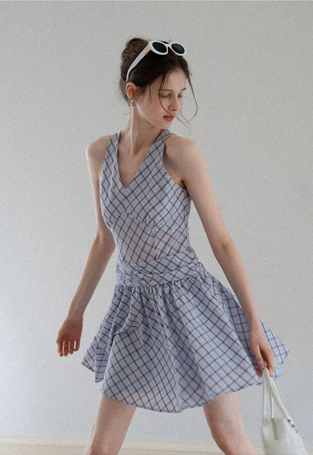 Plaid Sleeveless Mini Dress with Tie Back