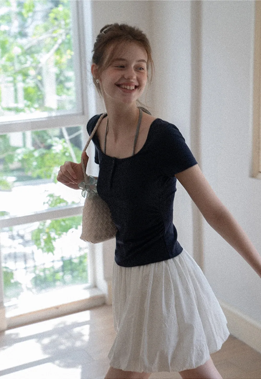 Women's Square-Neck Strappy Henley Tee