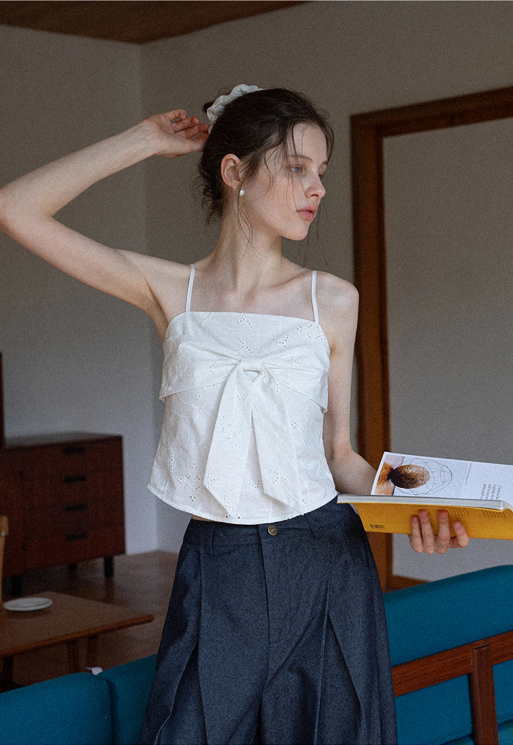 Embroidered Bow Front Cami Top