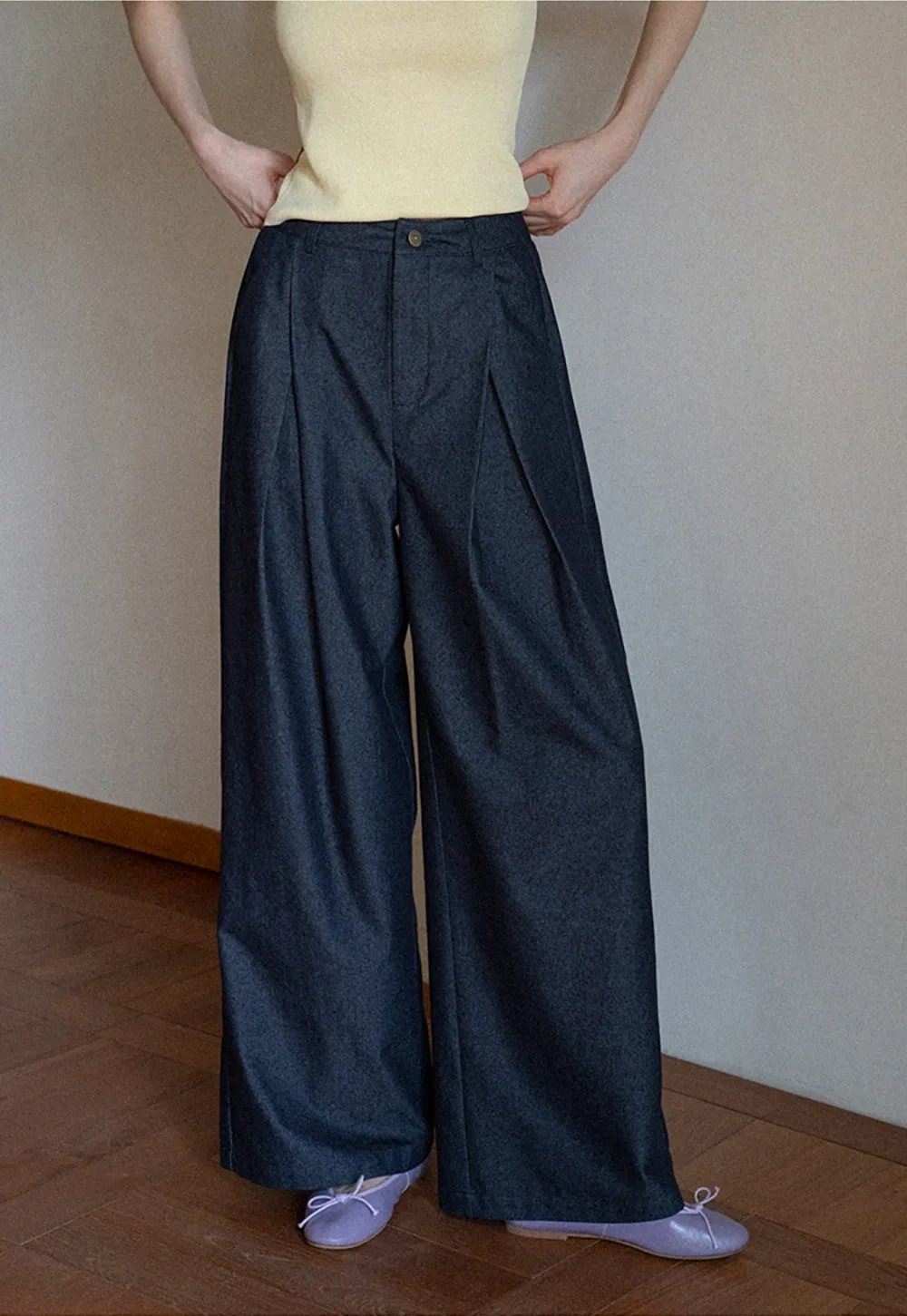 Women's High Waist Pleated Wide Leg Trousers