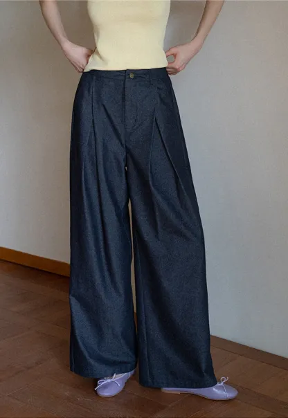 Women's High Waist Pleated Wide Leg Trousers