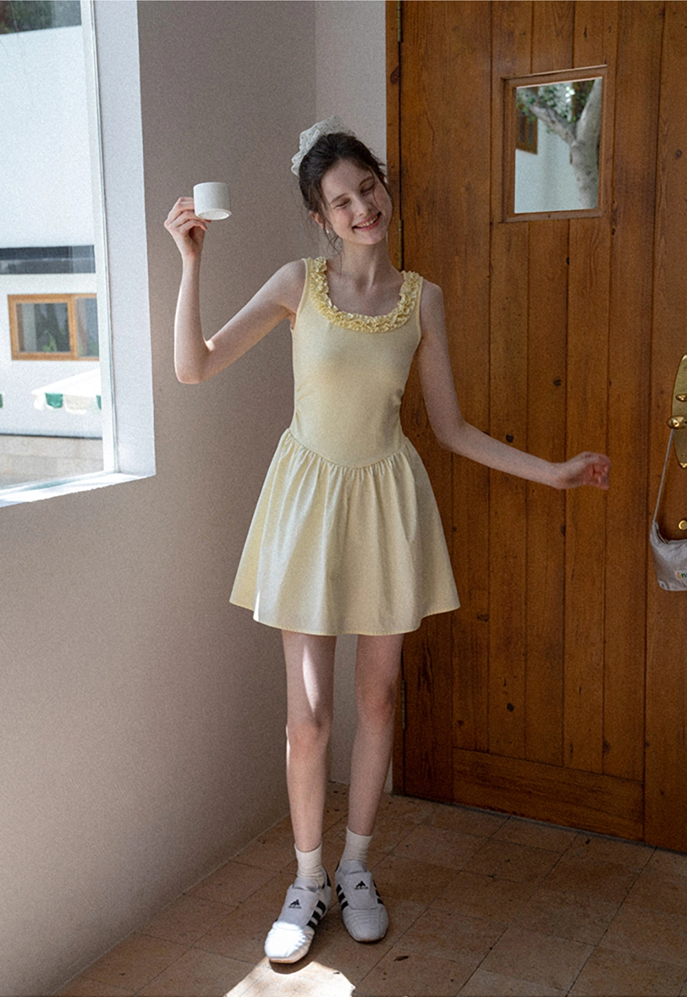 Women Ruffle Trim Sleeveless Fit & Flare Mini Dress