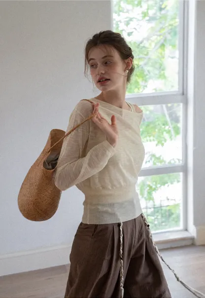 Women's Off-Shoulder Knit Top with Side Buttons