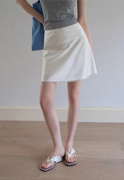 Women A-Line Mini Skirt With Lace Hem