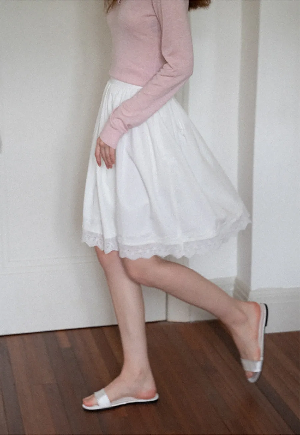 Women's High Waist A-Line Lace Hem Midi Skirt