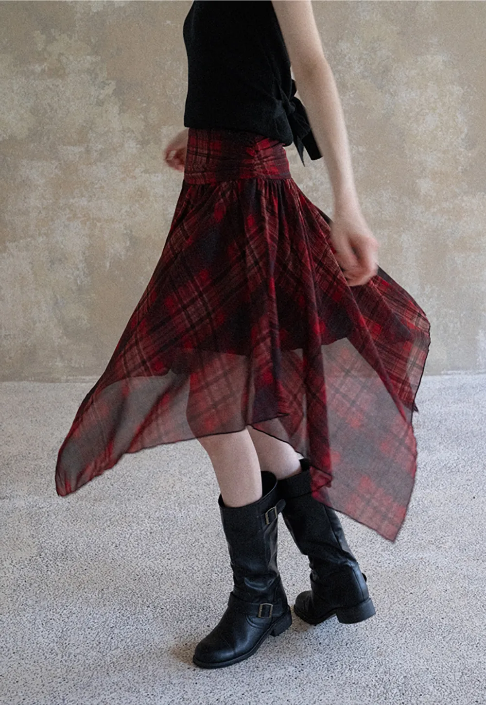 Women's Asymmetrical Plaid Midi Skirt 