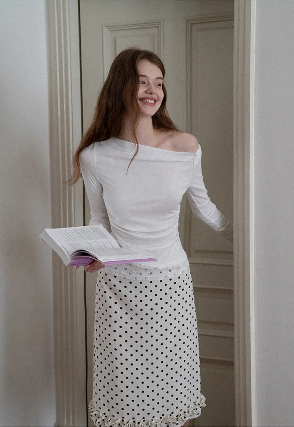 Women One Shoulder Tie Ruched Long Sleeve Off Shoulder Tee