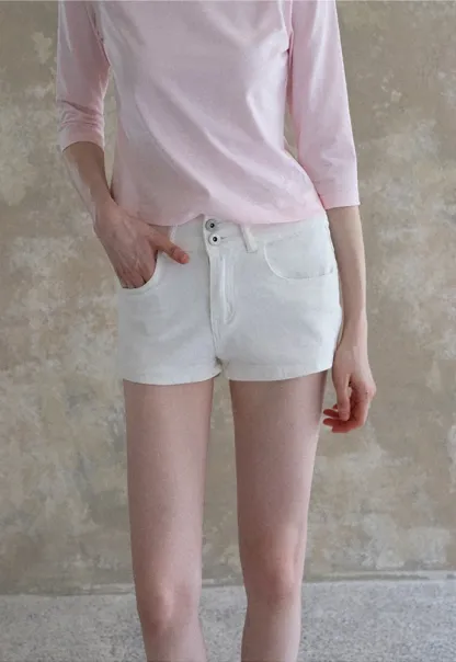 Women High Rise Stretch Denim Pocket Shorts