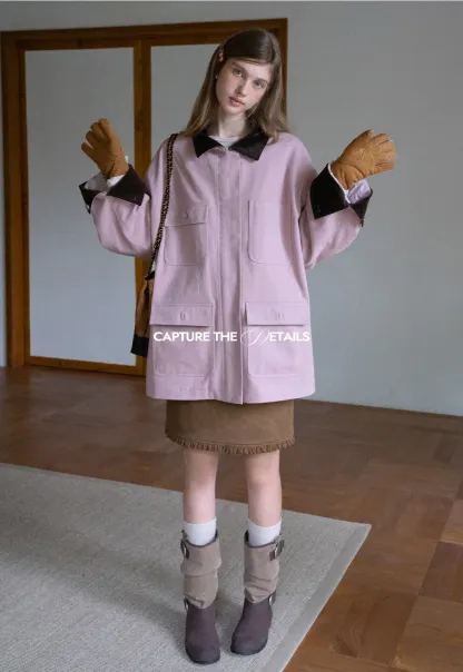 Contrast Collar Pocket Jacket