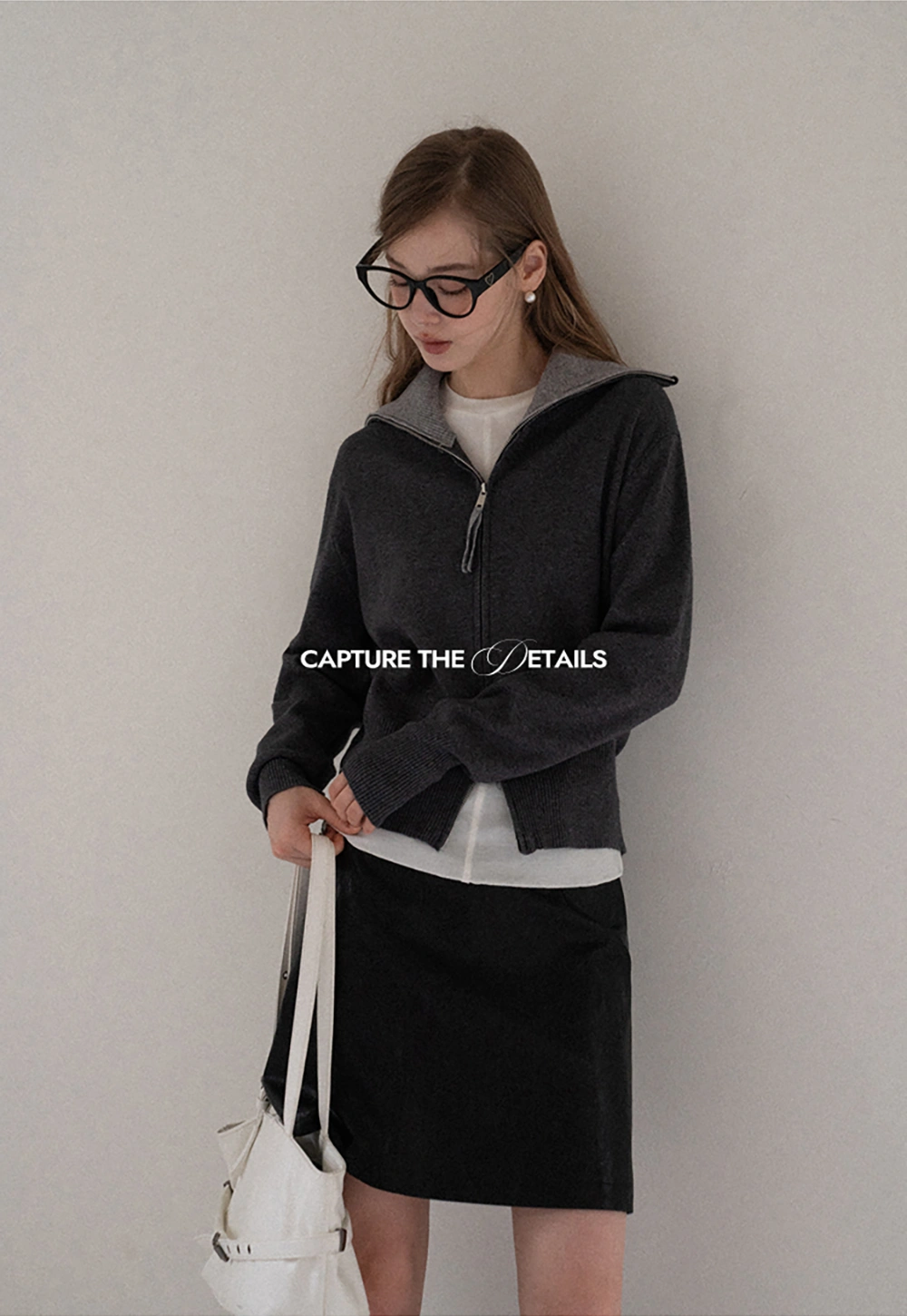 Women’s Zip-Up Knit Cardigan with High Collar