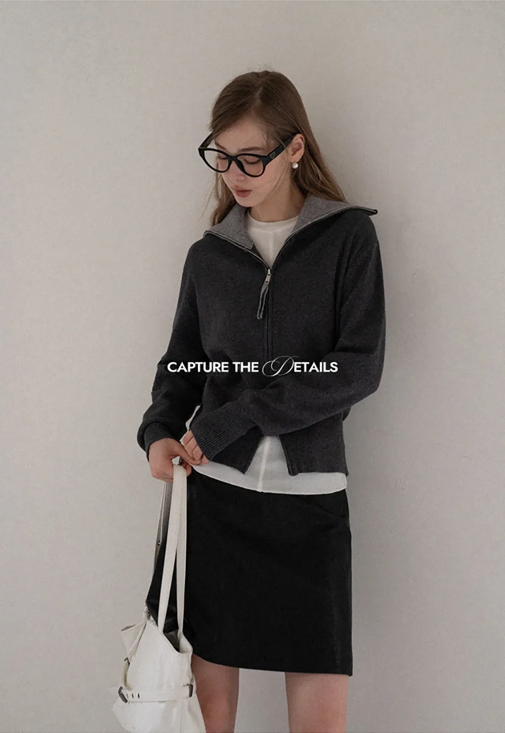 Women’s Zip-Up Knit Cardigan with High Collar