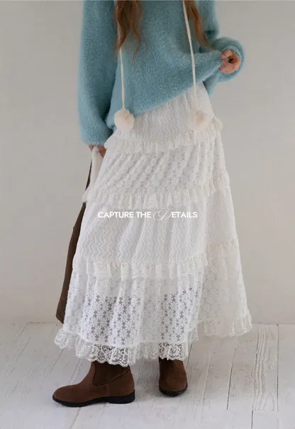 Tiered Lace Midi Skirt