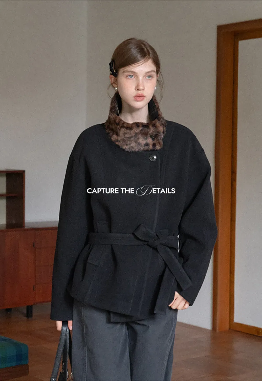 Faux Fur Trim Belted Wool Coat