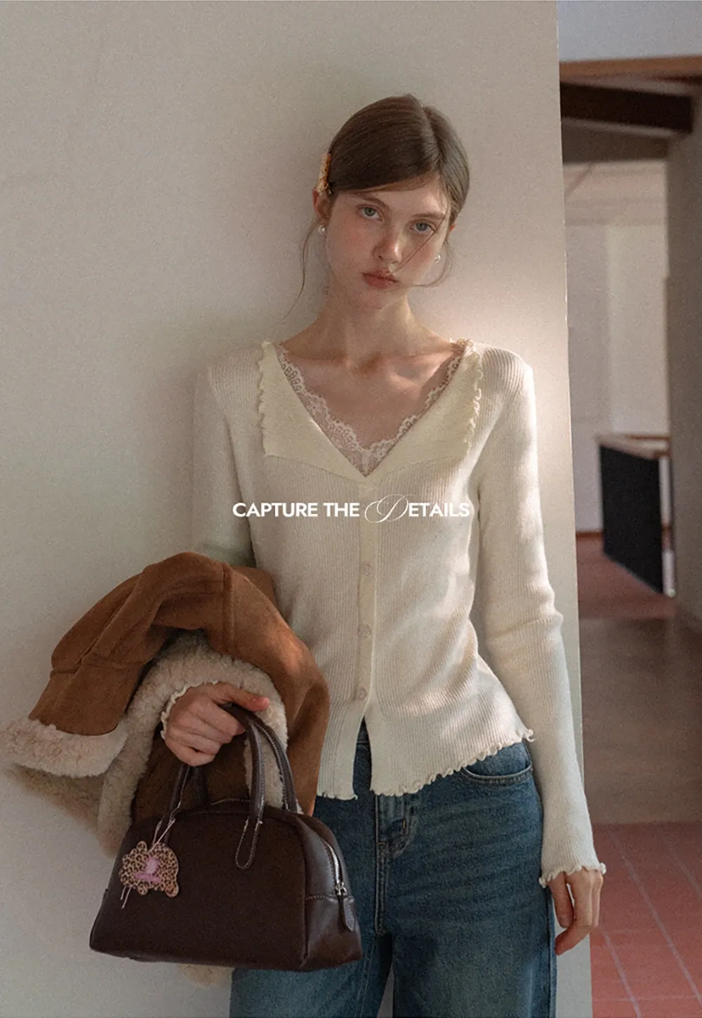 Lace Trim Ribbed Knit Top