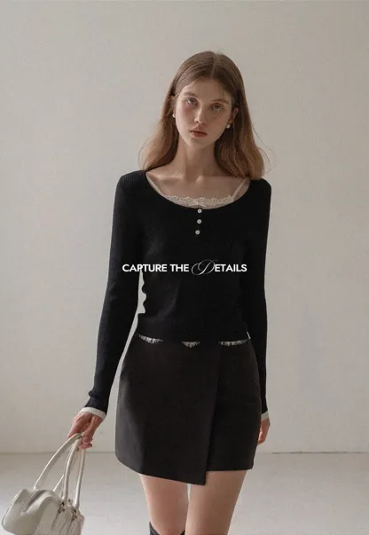 Faux Two Piece Wool Blend Mini Skirt