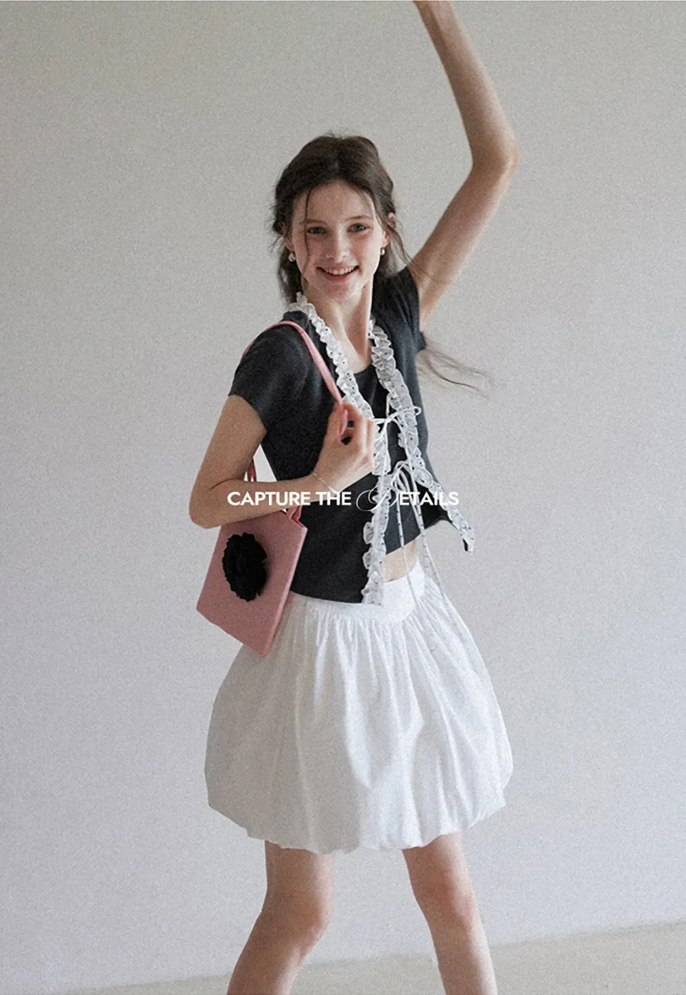 Short Sleeve Ruffle Crop Top with Bow Detail