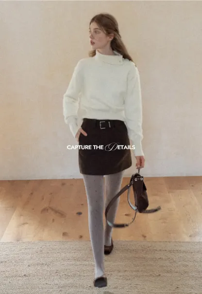 Button Shoulder Turtleneck Sweater