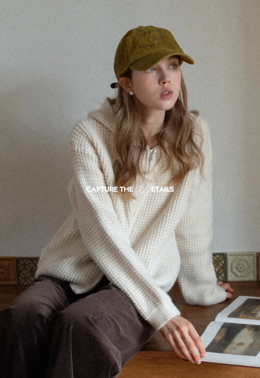 Womens Zip-up Waffle Knit Hoodie