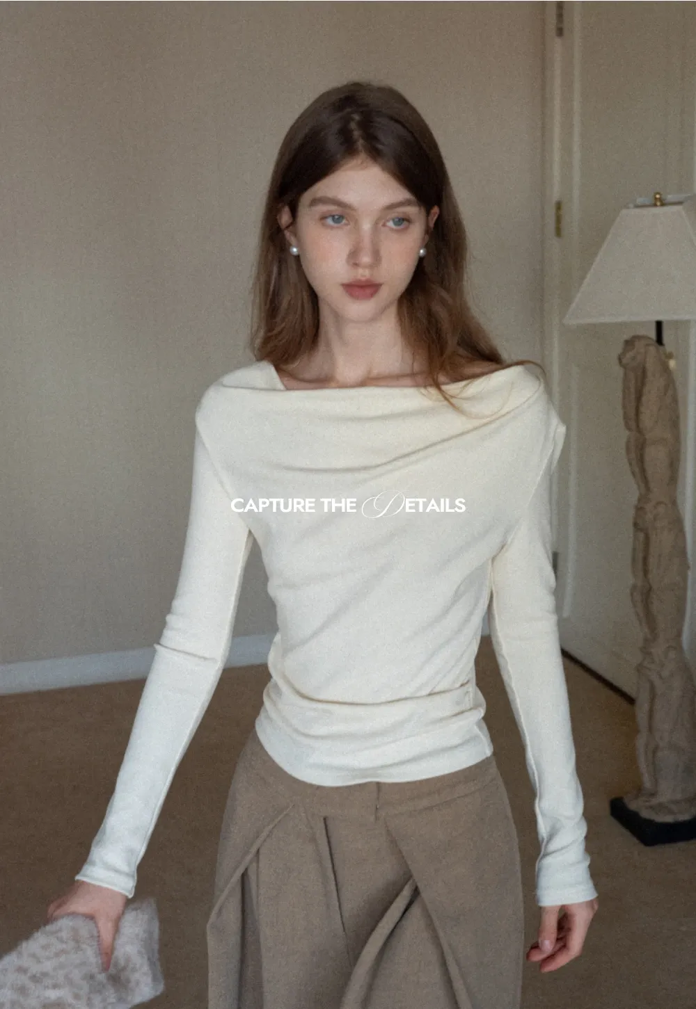 Womens Long Sleeve Drape Neck Top