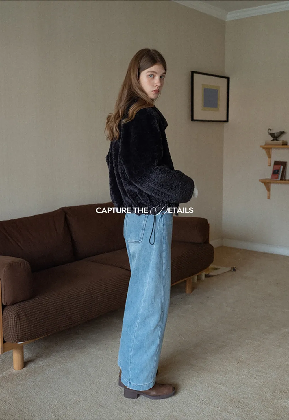 Womens Oversized Stand Collar Faux Leather and Sherpa Jacket