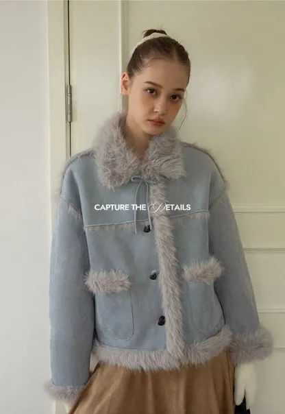 Faux Suede Jacket with Faux Fur Trim
