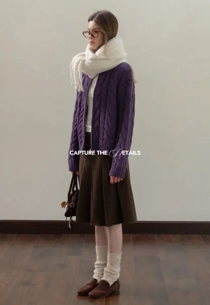 Stand-Collar Cable Zip Sweater