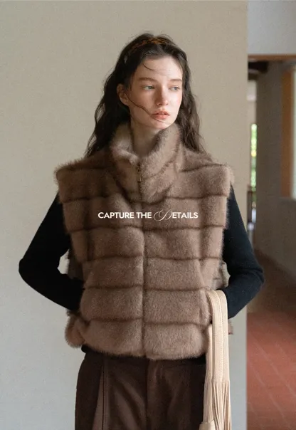 Layered Fuzzy Stand-Collar Vest