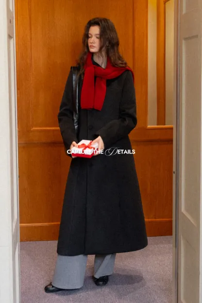 Womens Chic A-Line Buttoned Long Wool Coat