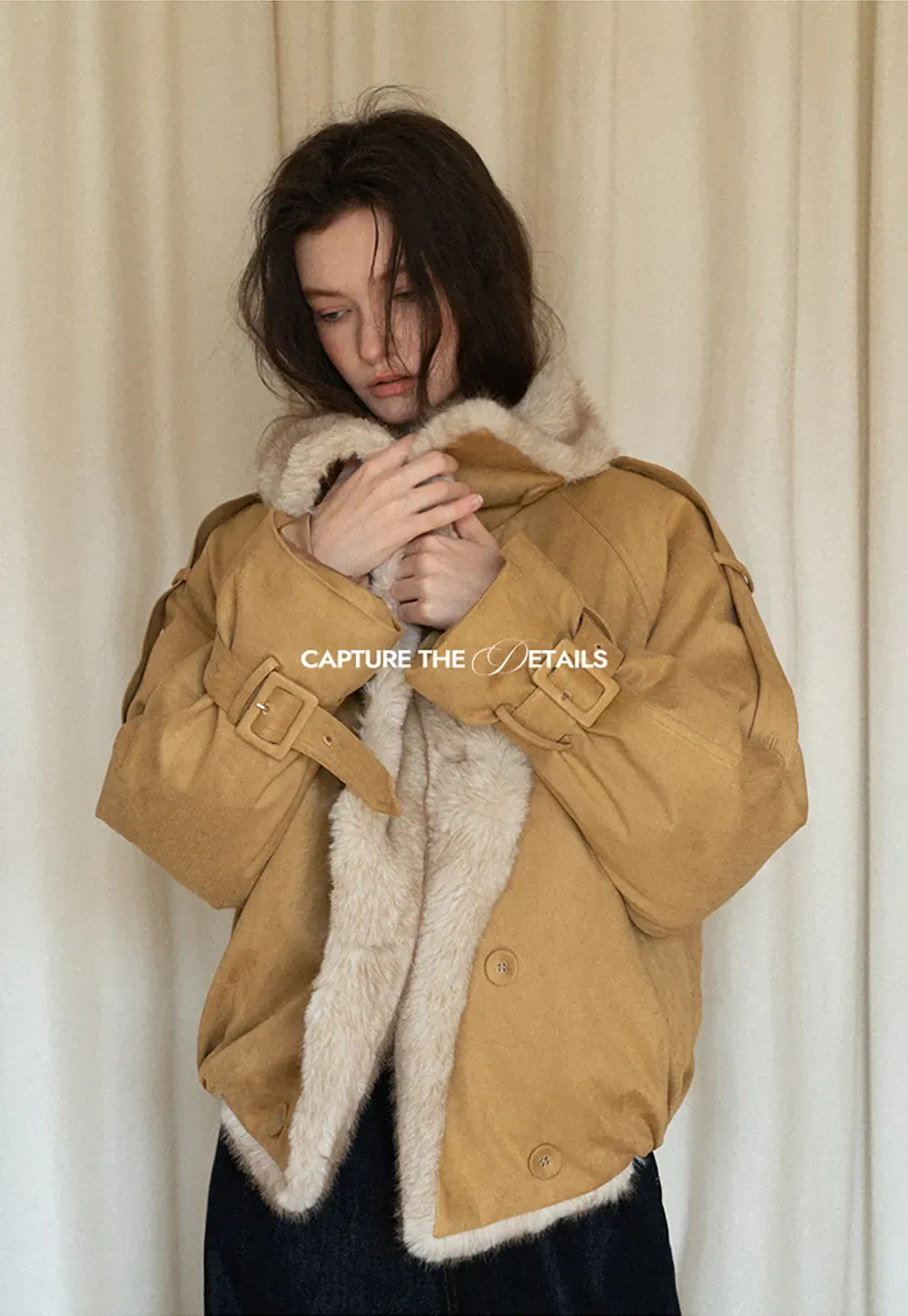 Double-Breasted Faux Shearling Jacket